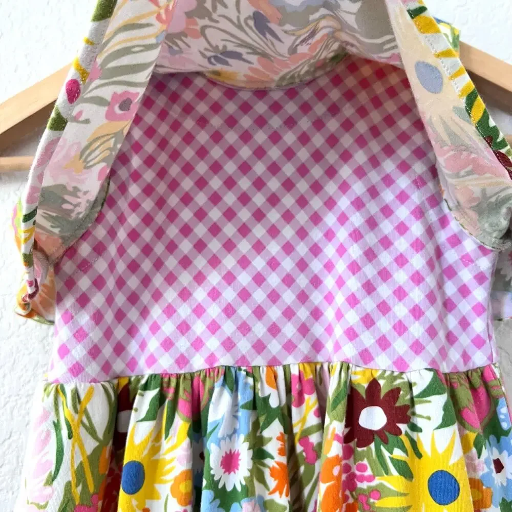 Matilda Jane Far Out Dress Girls 6 Floral Maxi Bright Daydream Gingham Trim